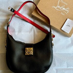 Christian Louboutin Carasky leather shoulder bag in black w/ gold embellishments